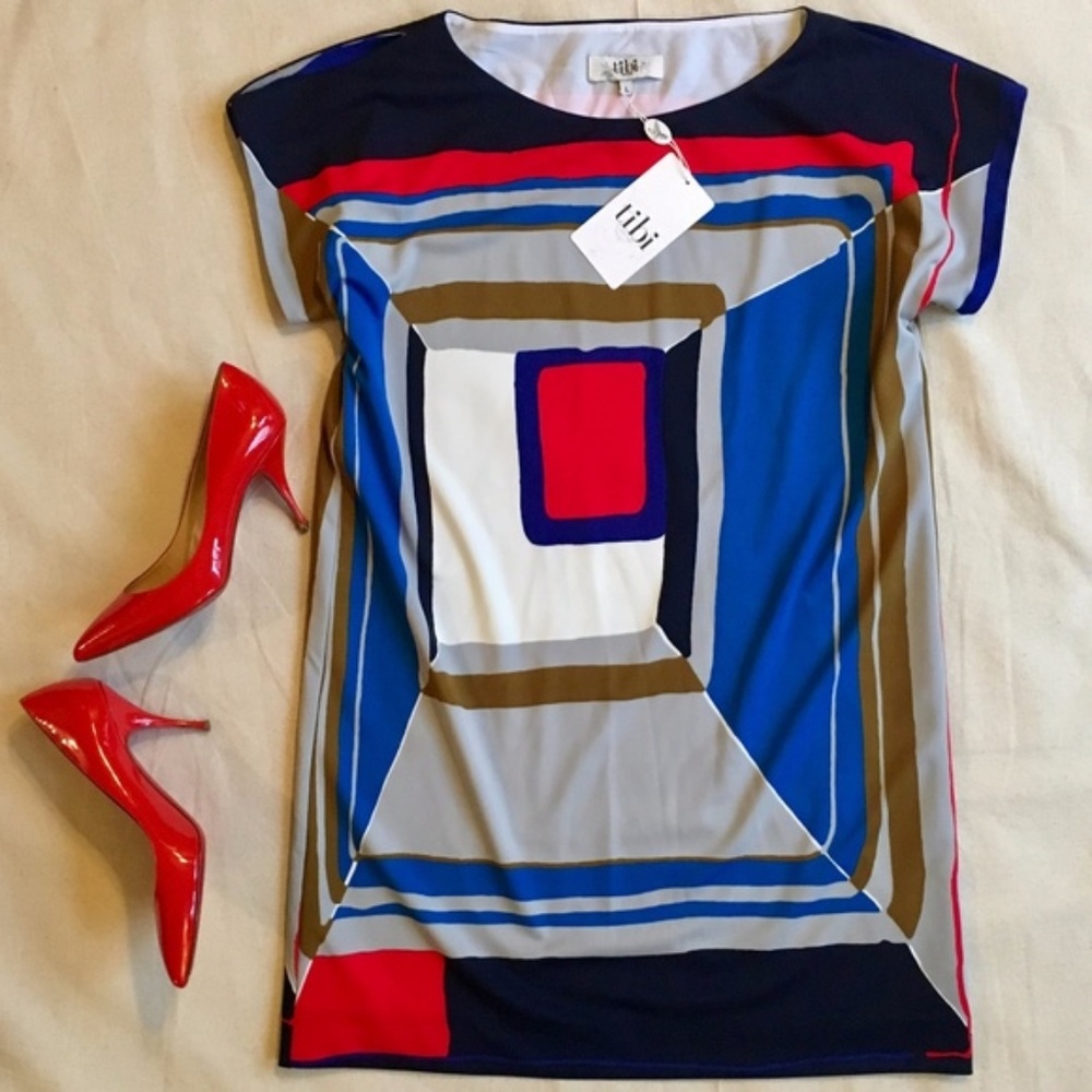 *NWT* Tibi Borneo Geometric Print Shift Dress, LG